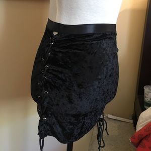 Dolls Kill velvet black tie mini skirt